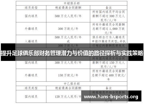 提升足球俱乐部财务管理潜力与价值的路径探析与实践策略 提升足球俱乐部财务管理潜力与价值的路径探析与实践策略