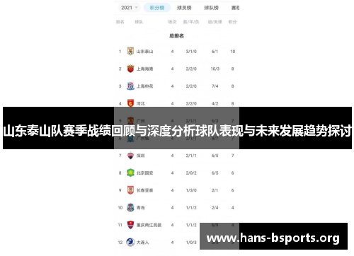 山东泰山队赛季战绩回顾与深度分析球队表现与未来发展趋势探讨